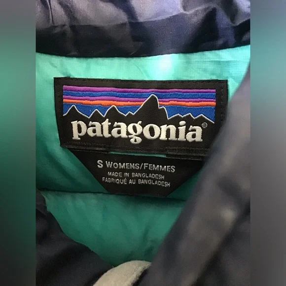 🏔Patagonia Down Sweater Jacket Full Zip Women Sz-Small Navy & Turquoise Quilted - Picture 4 of 12